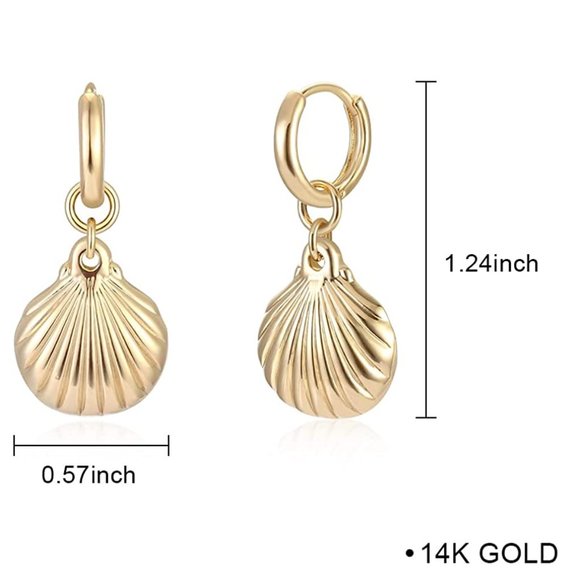 14K Gold Shell Danity Earrings - Picture 3 of 3